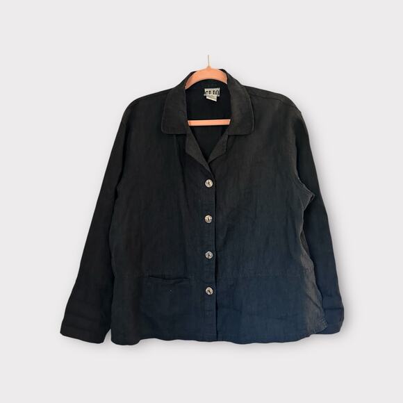 Clio 100% Linen Minimalist Lagenlook Coastal Grandma Button Down Top Large - Picture 9 of 9